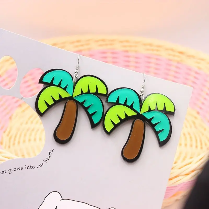 Креативные Забавные милые серьги капельки с имитацией кокосового дерева для