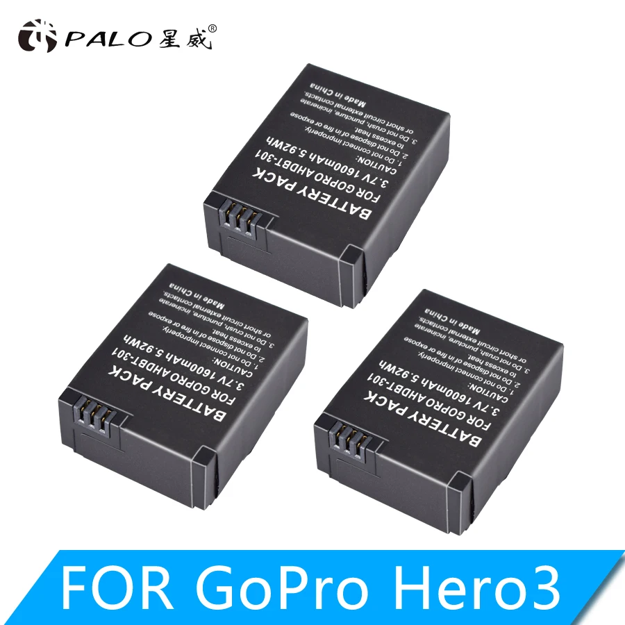 3 шт./лот 1600 мАч akku Go Pro hero 3/3 + аккумулятор AHDBT 301 AHDBT301 201 для gopro HERO gopro3 детали оптовая