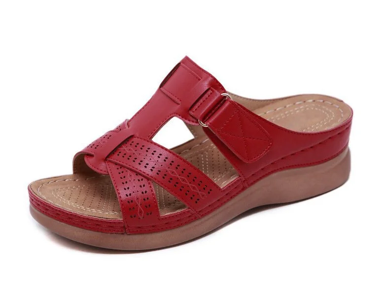 

2021 Summer Women Wedge Slippers Premium Orthopedic Open Toe Sandals Vintage Anti-slip Leather Casual Female Platform Sandalias