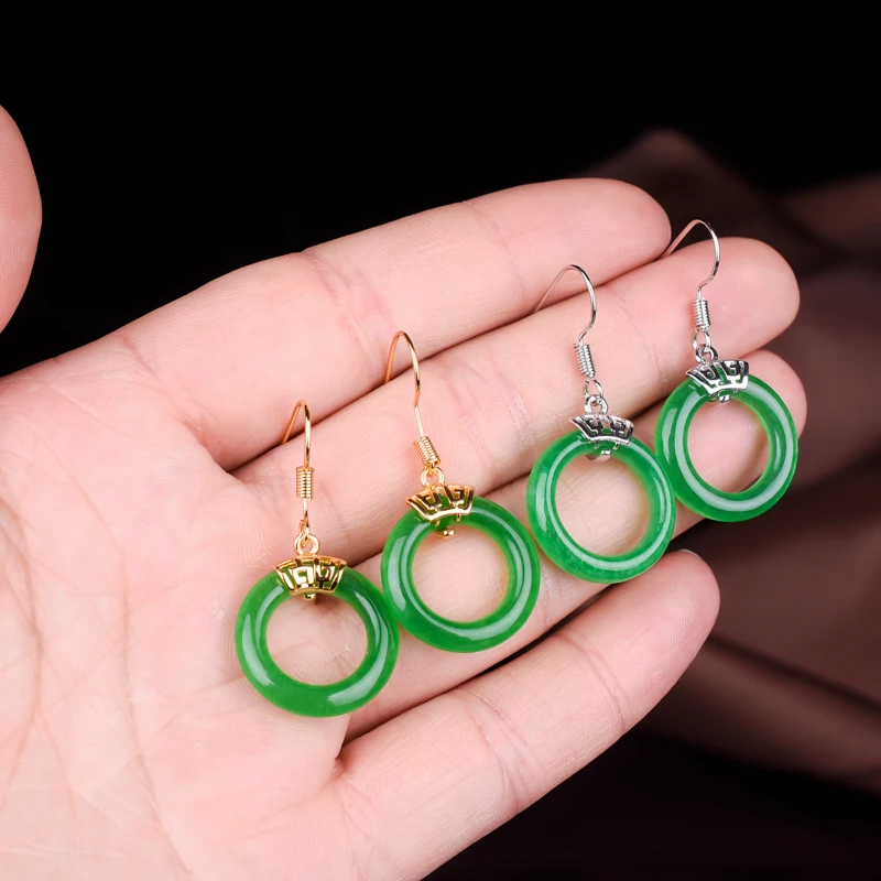 Изумрудные серьги классические нефритовые в стиле ампир зеленые для девушек