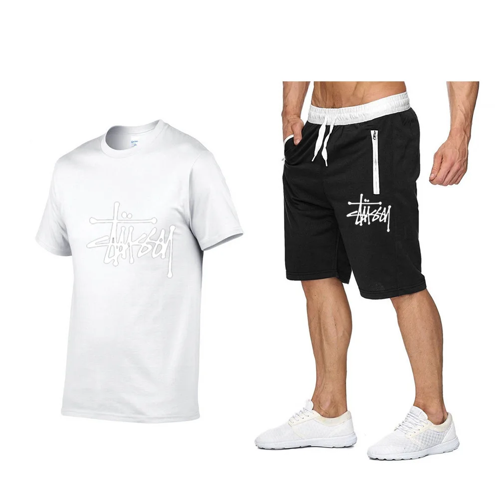 

2021 hot sale summer T-shirt pants suit casual brand fitness pants T-shirt hip hop fashion men's sportswear