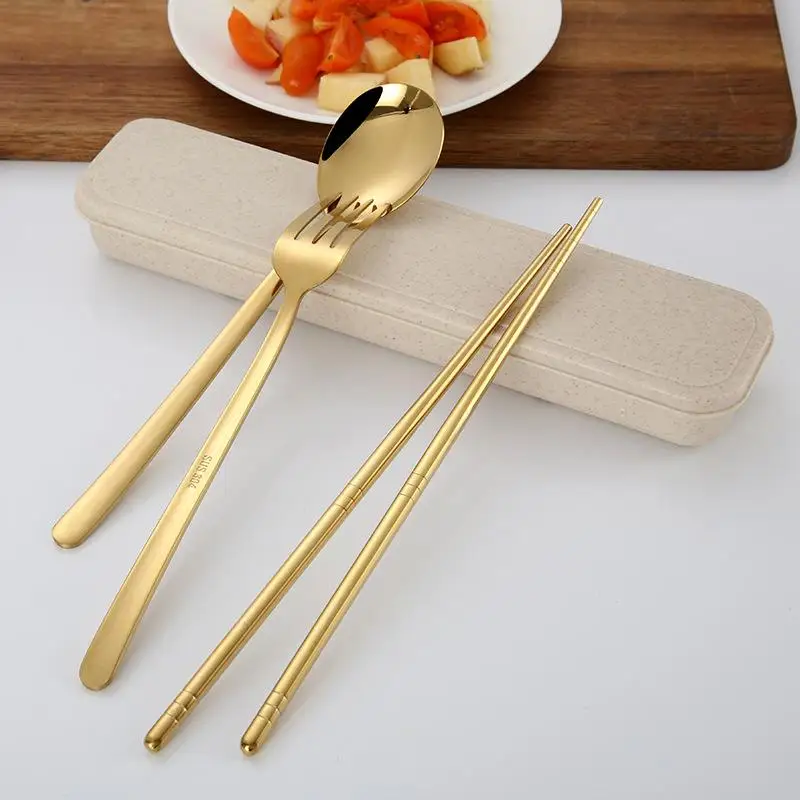 

Portable Stainless Steel Cutlery Set Dinnerware Set Travel Adult Fork Spoon Chopsticks Camping Picnic Set Tableware Dinnerware