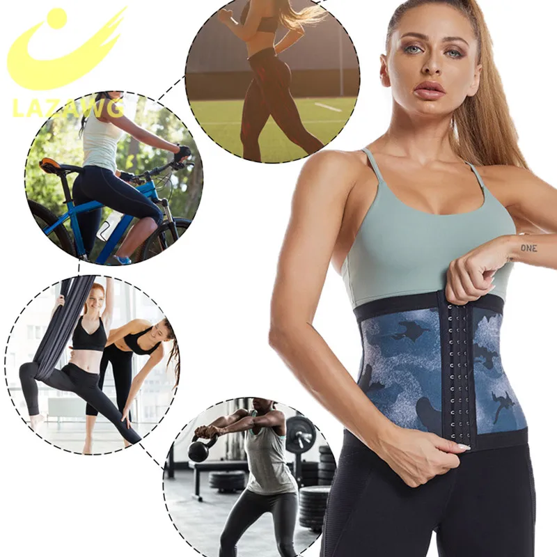 LAZAWG Sauna Waist Belt Women Slimming Tummy Sweat Waist Wrap Training Belly Sheath Corset Hook Cinchers Body Shaper Plus Size
