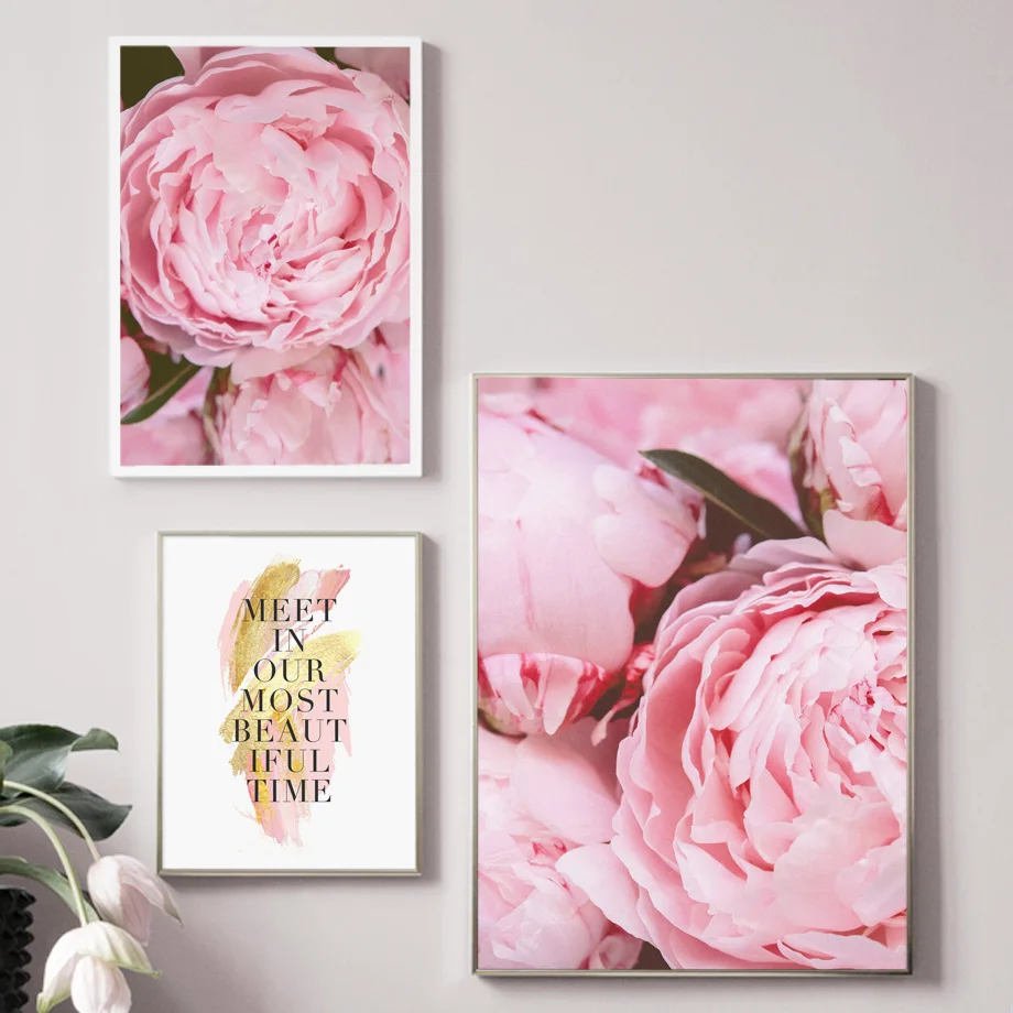 Розовая роза цветок вдохновляющая любовь художественная стена с цитатой холст