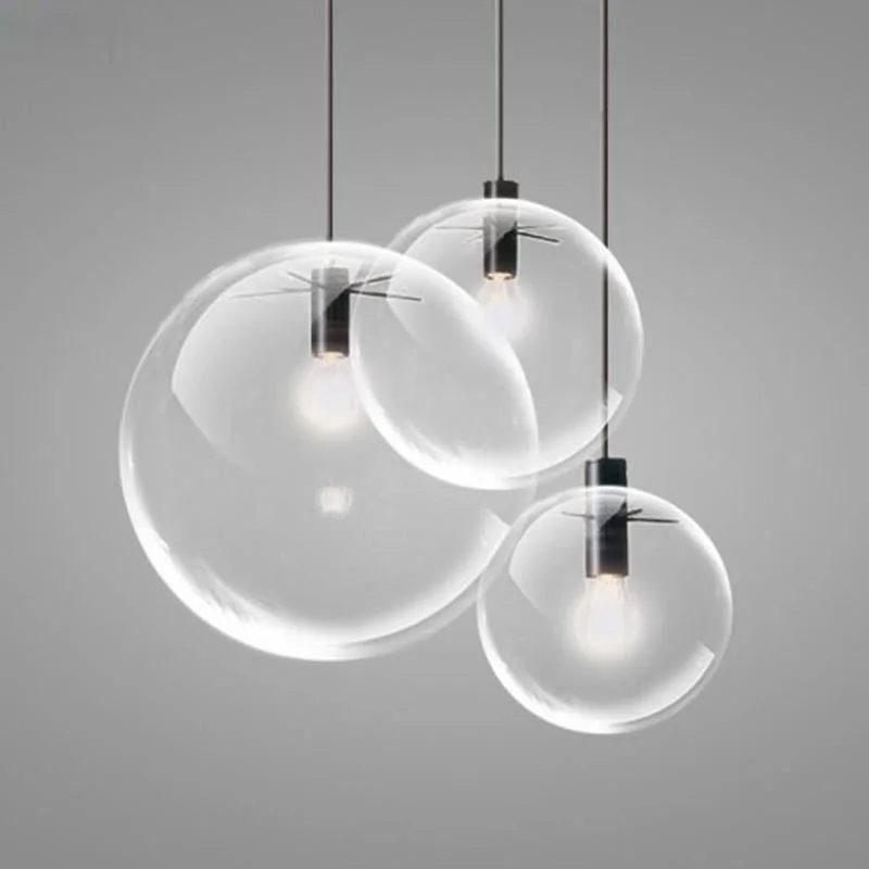 Современный минималистский подвесной светильник E27 из прозрачного стекла для