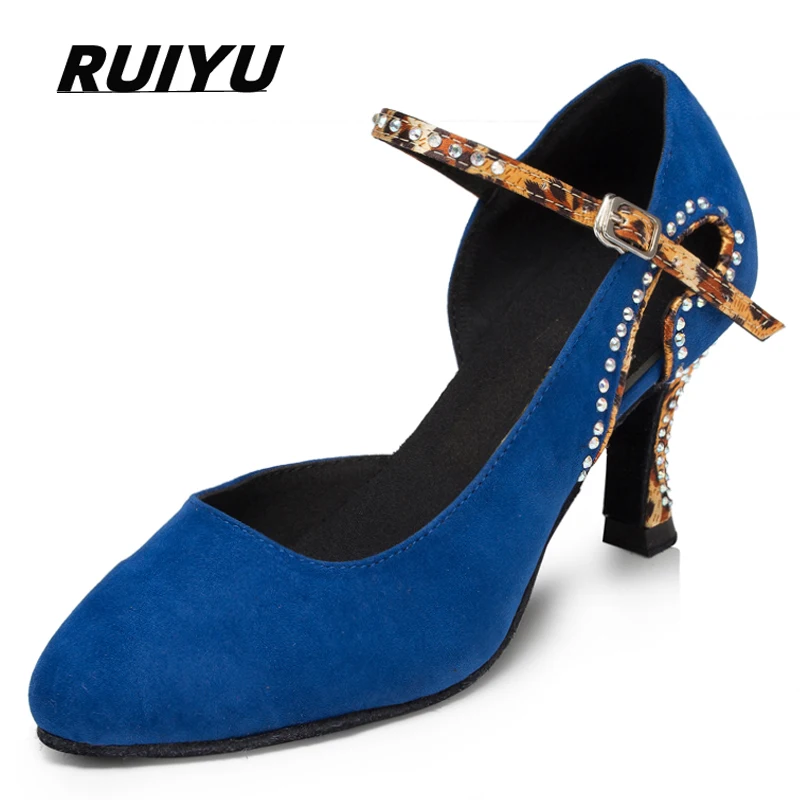 

Latin Shoes Salsa Tango Sports Shoes Wedding Shoes Closed Toe Rhinestones Modern High Heels Blue Black