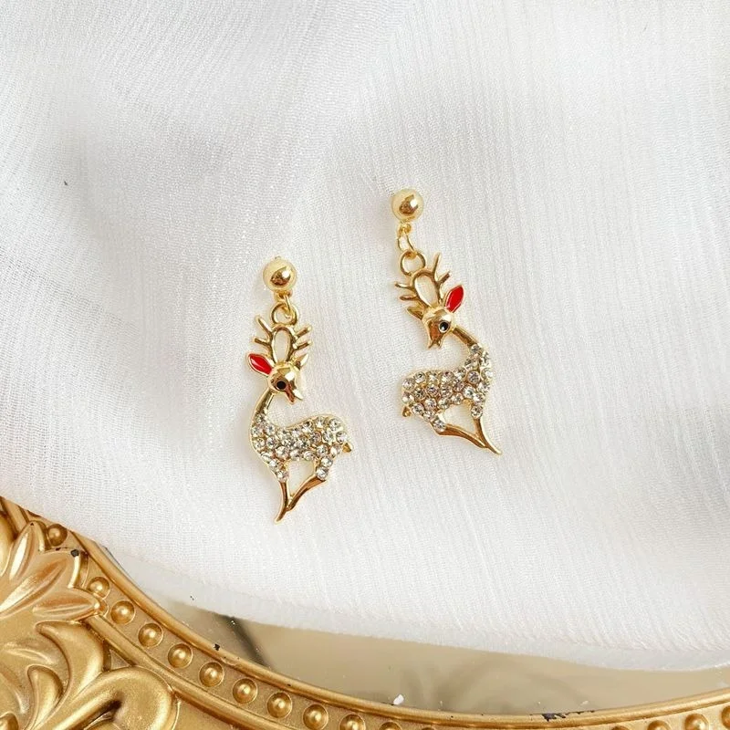 

Rhinestone Fashion Elk Drop Earrings for Women Cute animal Deer Zircon Earring Female Christmas New Year Party banquet Jewelry
