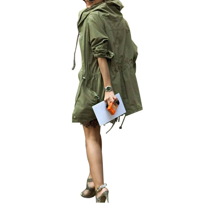 Новая Женская Весенняя Осенняя армейская зеленая Военная парка Тренч пальто с