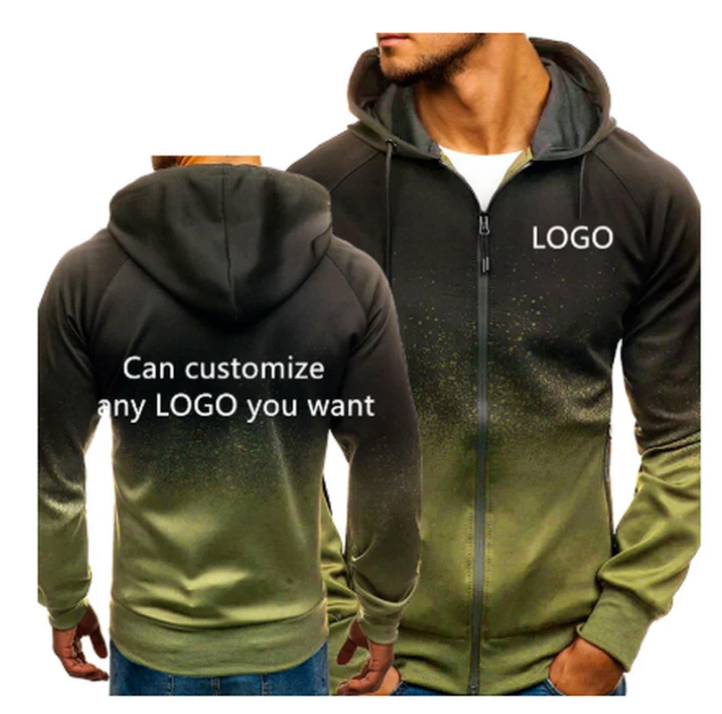 

2021 New Jacket men's custom car logo print casual hip hop Harajuku gradient Hooded Fleece Sweatshirt zipper Hoodie men's wear