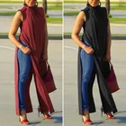 Блузка ZANZEA женская с высоким разрезом, элегантный длинный топ, Повседневная рубашка без рукавов, блузка на пуговицах в стиле оверсайз, на лето