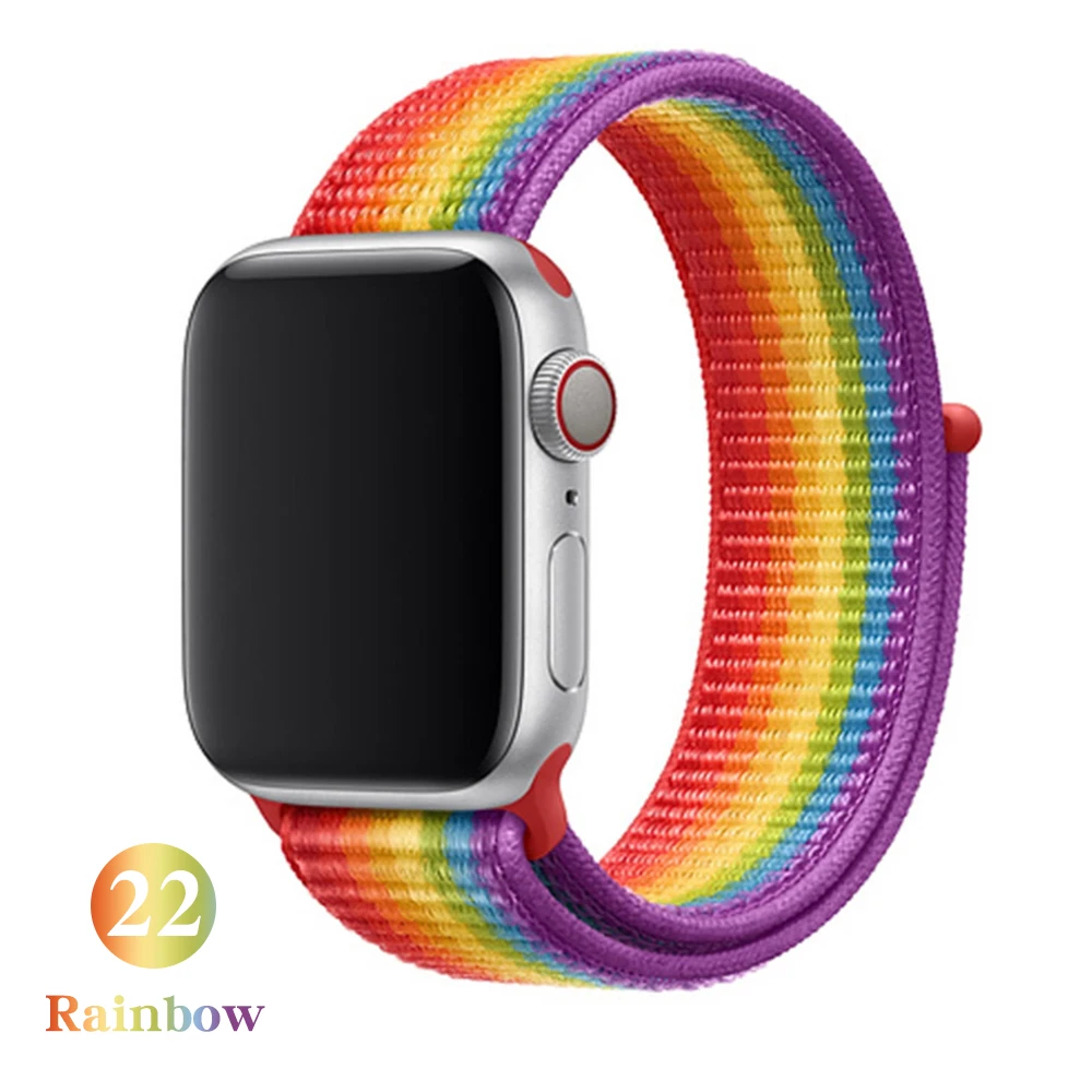 Тканый нейлоновый ремешок для apple Series 5, ремешок для часов 42 мм, 44 мм, 38 мм, 40 мм, спортивный нейлоновый браслет для iwatch 4/3/2/1 - Цвет ремешка: Rainbow color