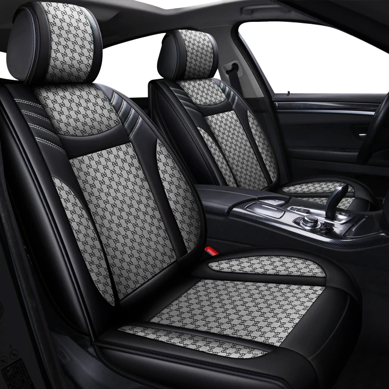 

5-Seat Leather+Flax SUV Car Seat Covers Accessories for Hyundai Sonata Elantra Tucson Ioniq Venue Kona Accent Santa Fe Genesis