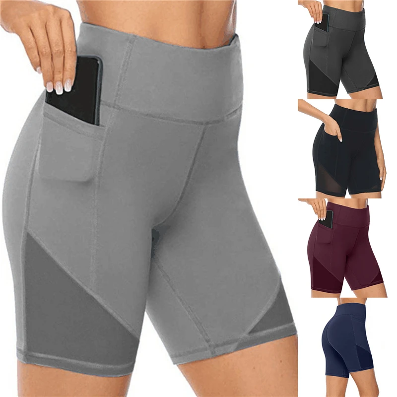 Women Gym Shorts 2022 High Waist Lifting Push Up Tight Sports Leggings Phone Pocket Jogging Running Fitness Yoga Shorts Pant