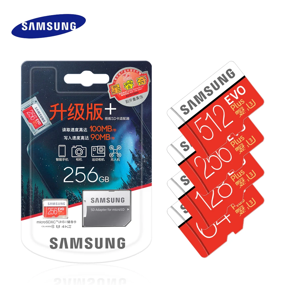 

SAMSUNG Memory Card EVO+ EVO-Plus Micro SD 256GB 128G 64GB 32GB Class10 MicroSD Card C10 UHS-I Trans Flash MicroSD Card