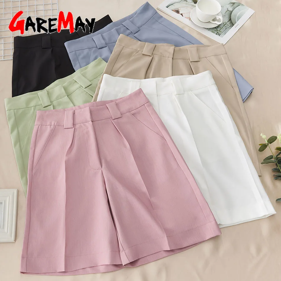 

2021 Women Summer Shorts Long with High Waist Female Loose White Classic Knee-Length Office Wide Black Plus Size Wide Leg Shorts