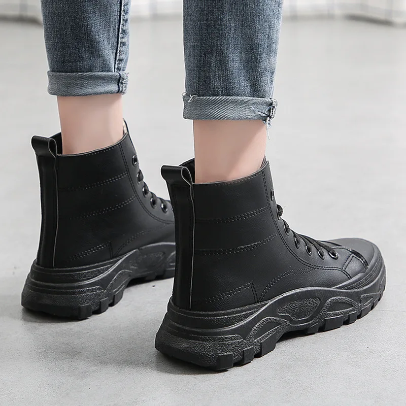 Роскошные зимние женские ботинки кожаные теплые на меху в стиле ретро обувь