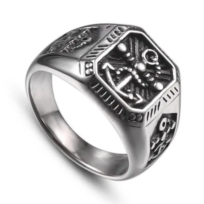 

Classic Punk Metal Navy Boat Anchor Seal Stamp Rings for Men Domineering Glamour Party Biker Jewelry