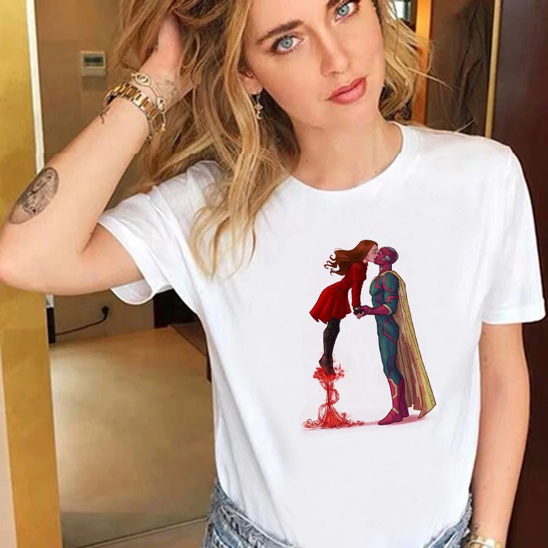 

Wanda Vision TV Series Show Women Tshirt Retro Short Sleeve T-shirt 1970s Vintage Scarlet Witch Graphic Tee Casual White Clothes