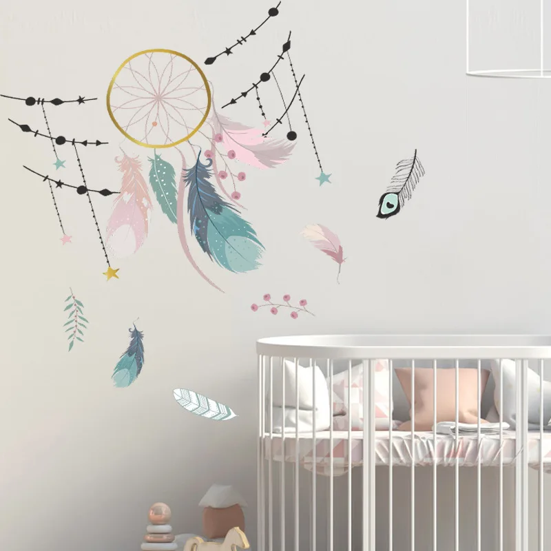 

Cartoon Dream Catcher Feathers Wall Stickers For Baby Nursery Living Room Kids Room Wall Art Mural Decals Bedroom Decoration