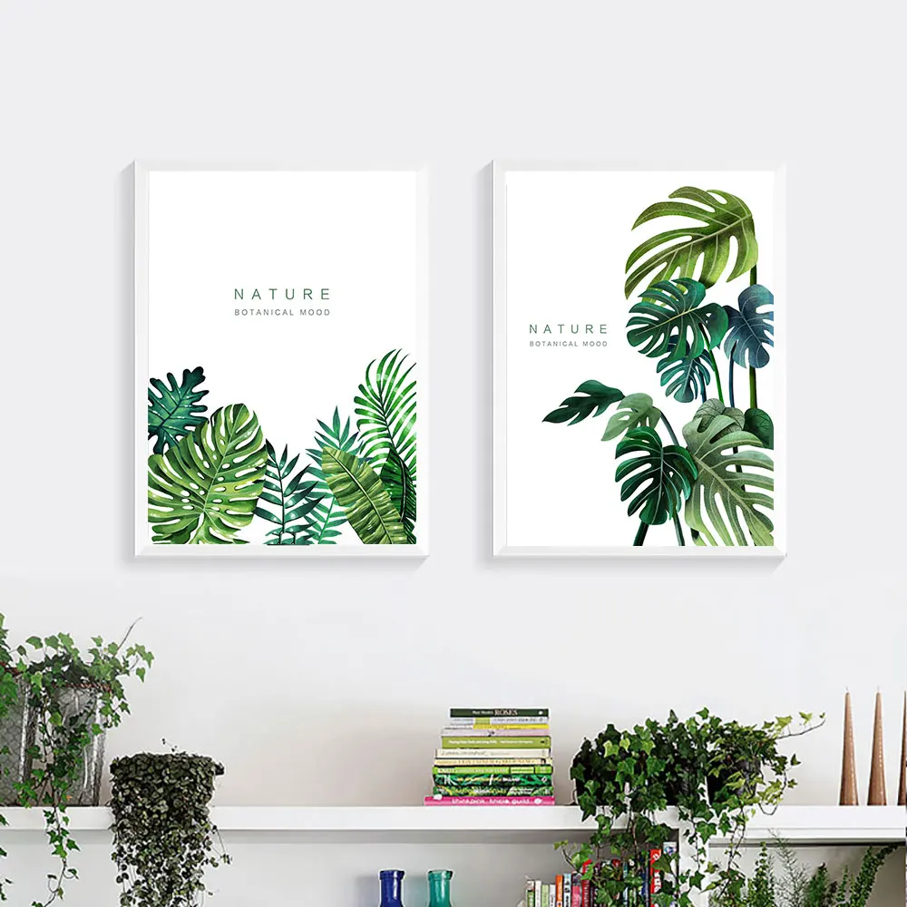 Monstera печать листьев Холст Картина растение плакат Северный лист холст зеленый