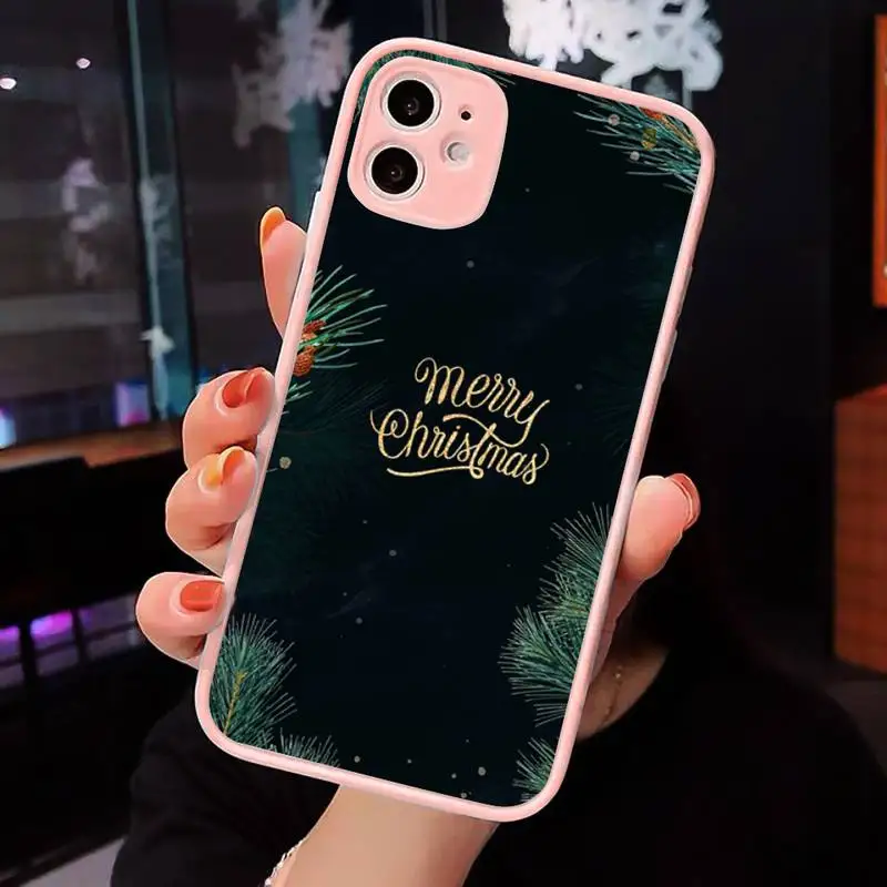 

Merry Christmas tree patter Phone Case Matte Transparent for iPhone 7 8 11 12 s mini pro X XS XR MAX Plus cover funda