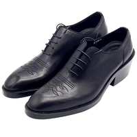 fashion business wedding shoes pointed toe black genuine leather lace up oxfords increase formal mens shoes dress shoes for men