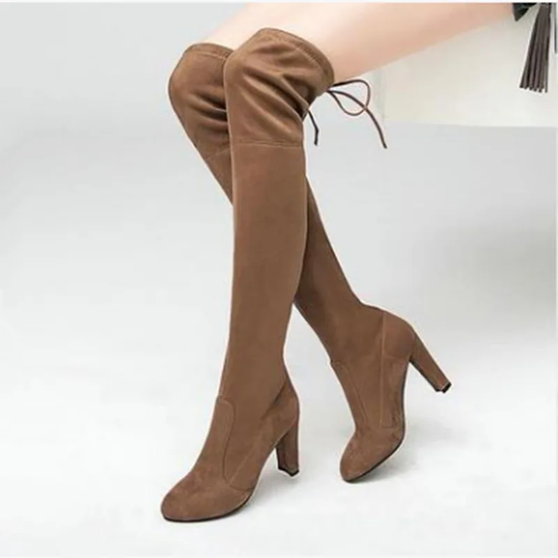 

New Women Boot Fashion Suede Women Over The Knee Boot Lace Up Sexy High Heels Shoes Woman Slim Thigh High boot Women