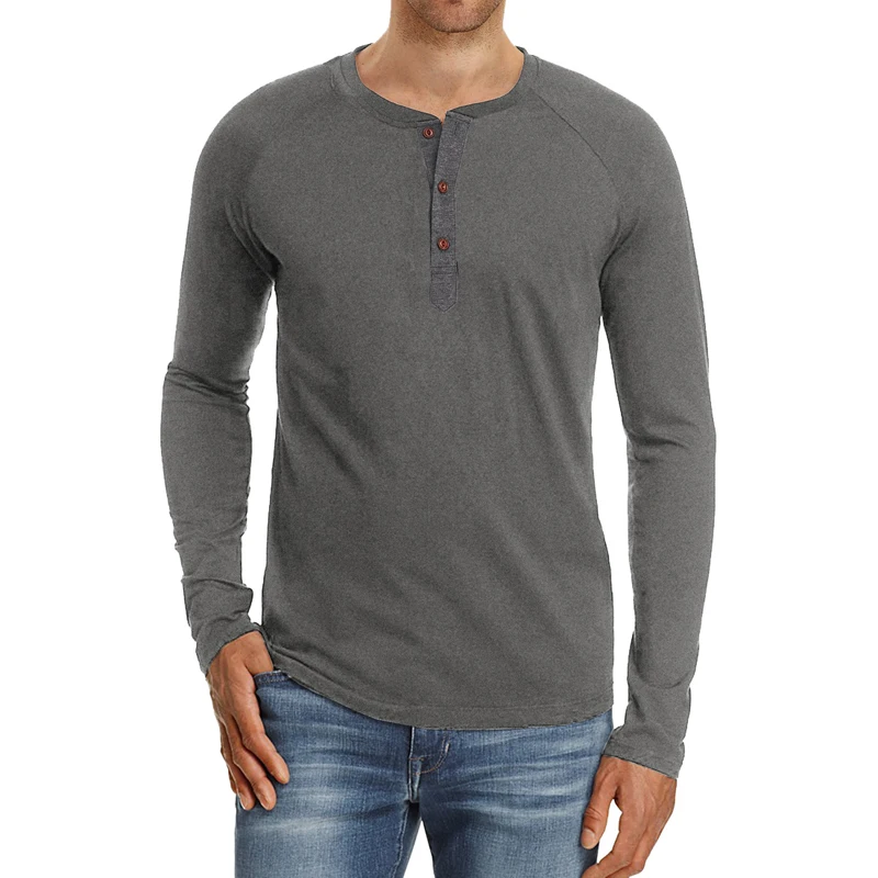 

Men Casual Long Sleeve Button Henley Tee Soft Cotton T-Shirt Pure Color Basic Pullover Tops Autumn Male New Fashion Adisputent