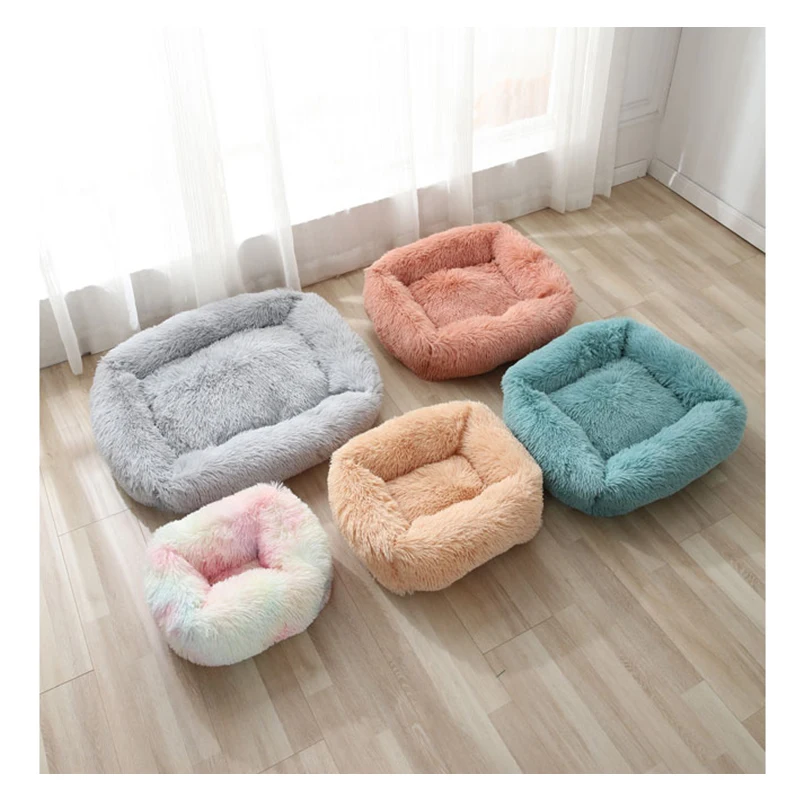 

Cozy Plush Calming Pet Dog Bed Basket Square Cat Nest Hondenmand Soft Winter Warm Sleeping Mat House for Small Medium Large Dogs