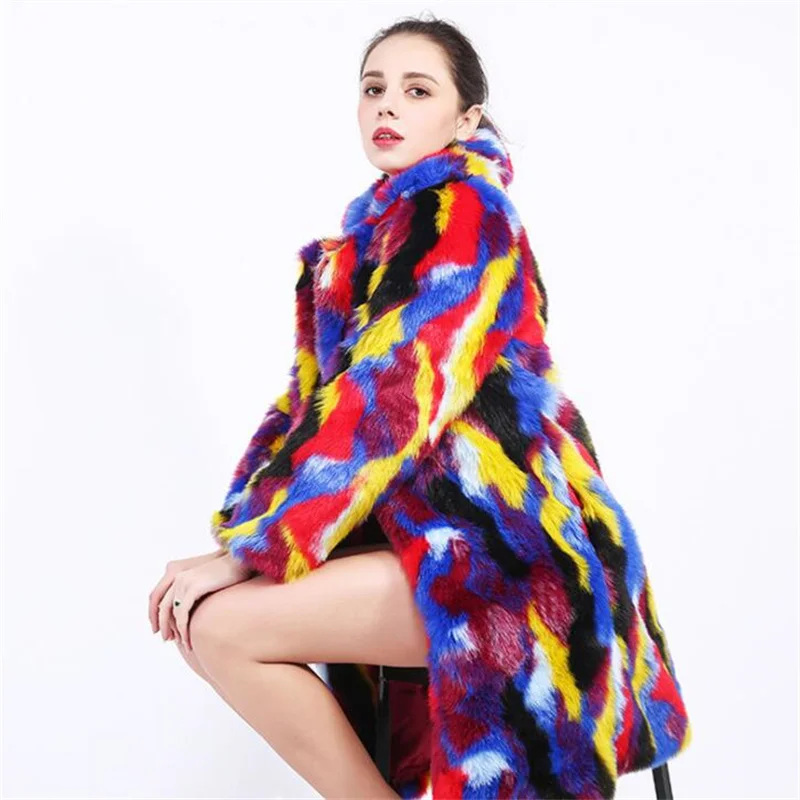 Women's fur coat new faux fox fur clothes mid-length fur suit collar winter autumn コート женская зимняя куртка jaqueta feminina