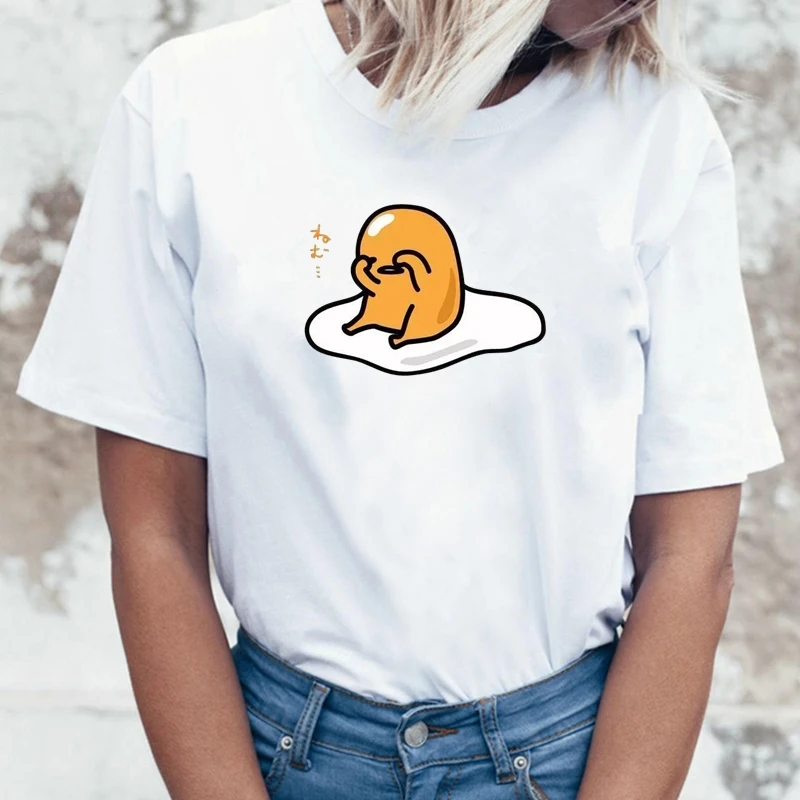 Японская забавная Футболка Harajuku Gudetama Lazy Egg Yolk, Мужская хлопковая футболка Kawaii С мультяшным принтом, новинка, женская футболка, топы