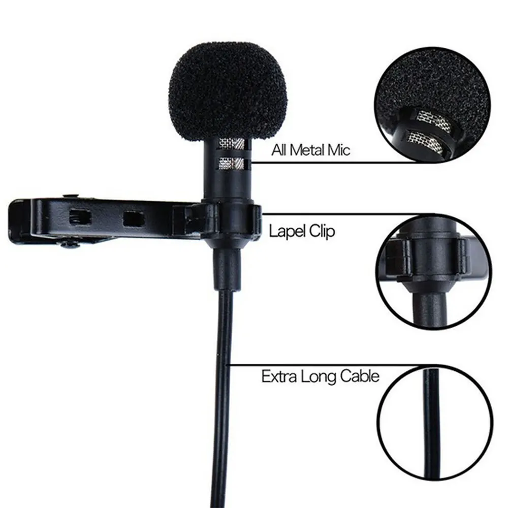 2 м мини портативный микрофон конденсатор клип на лацкане Lavalier Mic проводной