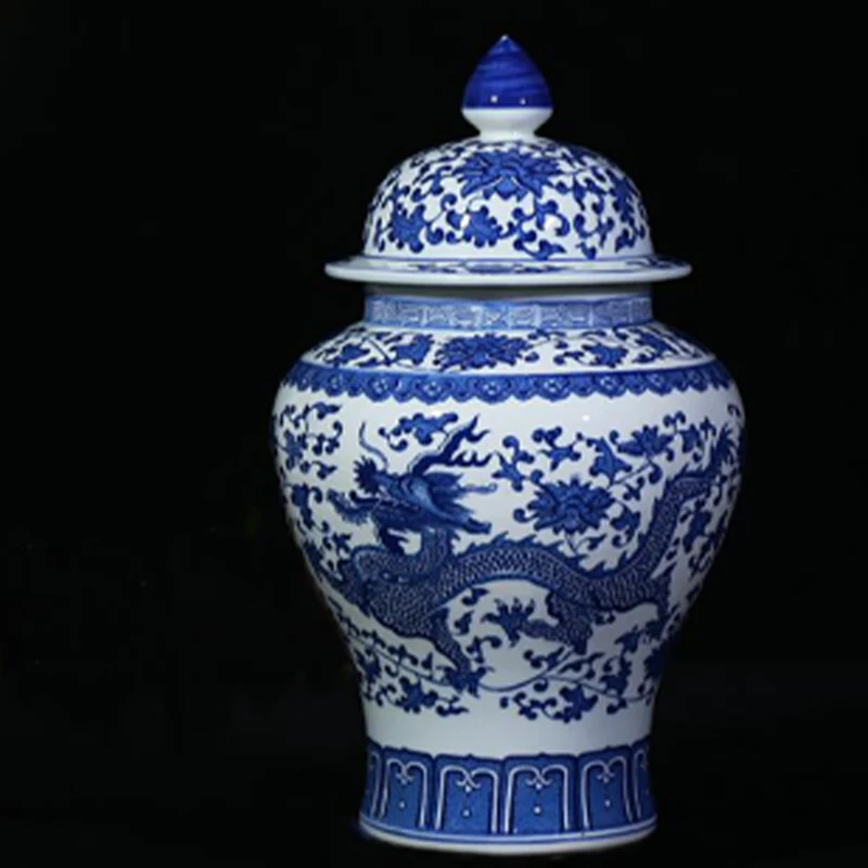 A 38x21cm 1 х Цзиндэчжэнь классический синий и белый фарфор Дракон храма керамика имбирь кувшин, ваза Китай Ming стиль высота 1"(38 см - Цвет: A 38x21cm