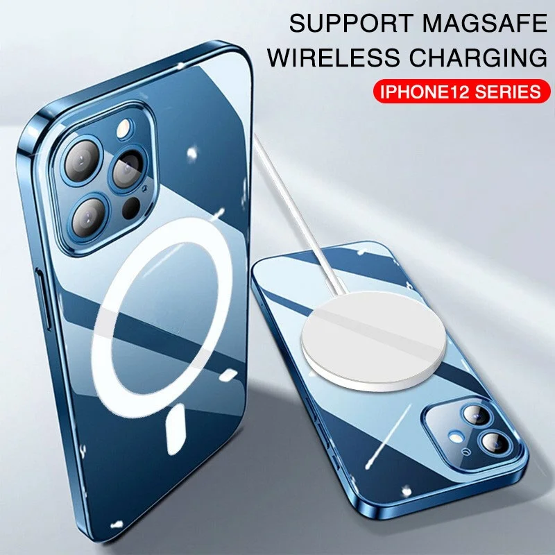 

Original Magsafe Transparent Phone Case For iPhone 12 Pro Max 12 Mini Case Support For Wireless Charging Luxury Clear Back Cover