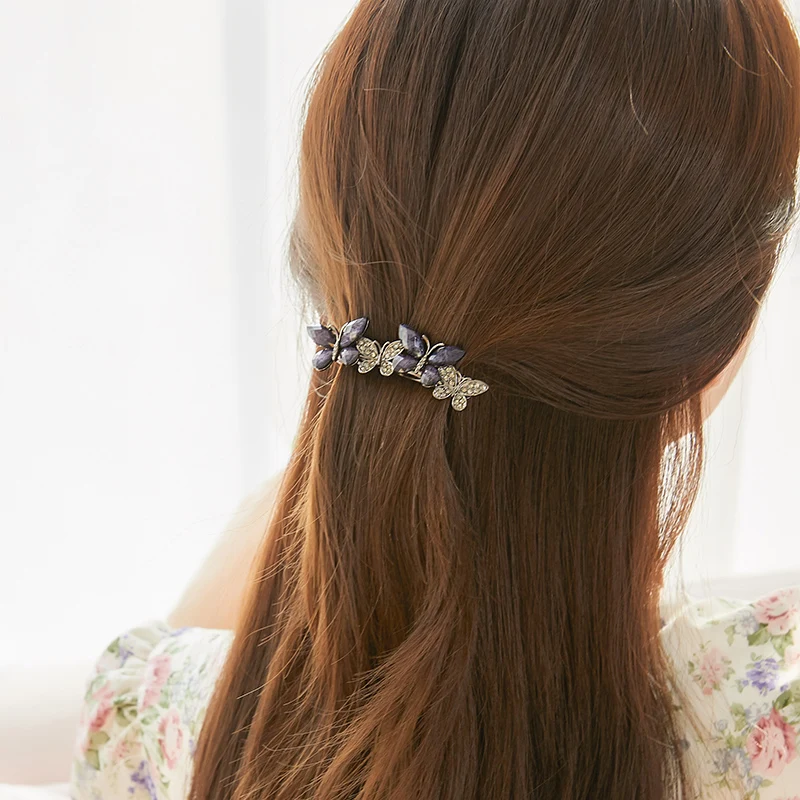 

CHIMERA Butterfly French Barrettes Women's Vintage Korean Rhinestone Hair Clips Ponytail Holder Clamps Hairgrips Fashion Jewelry