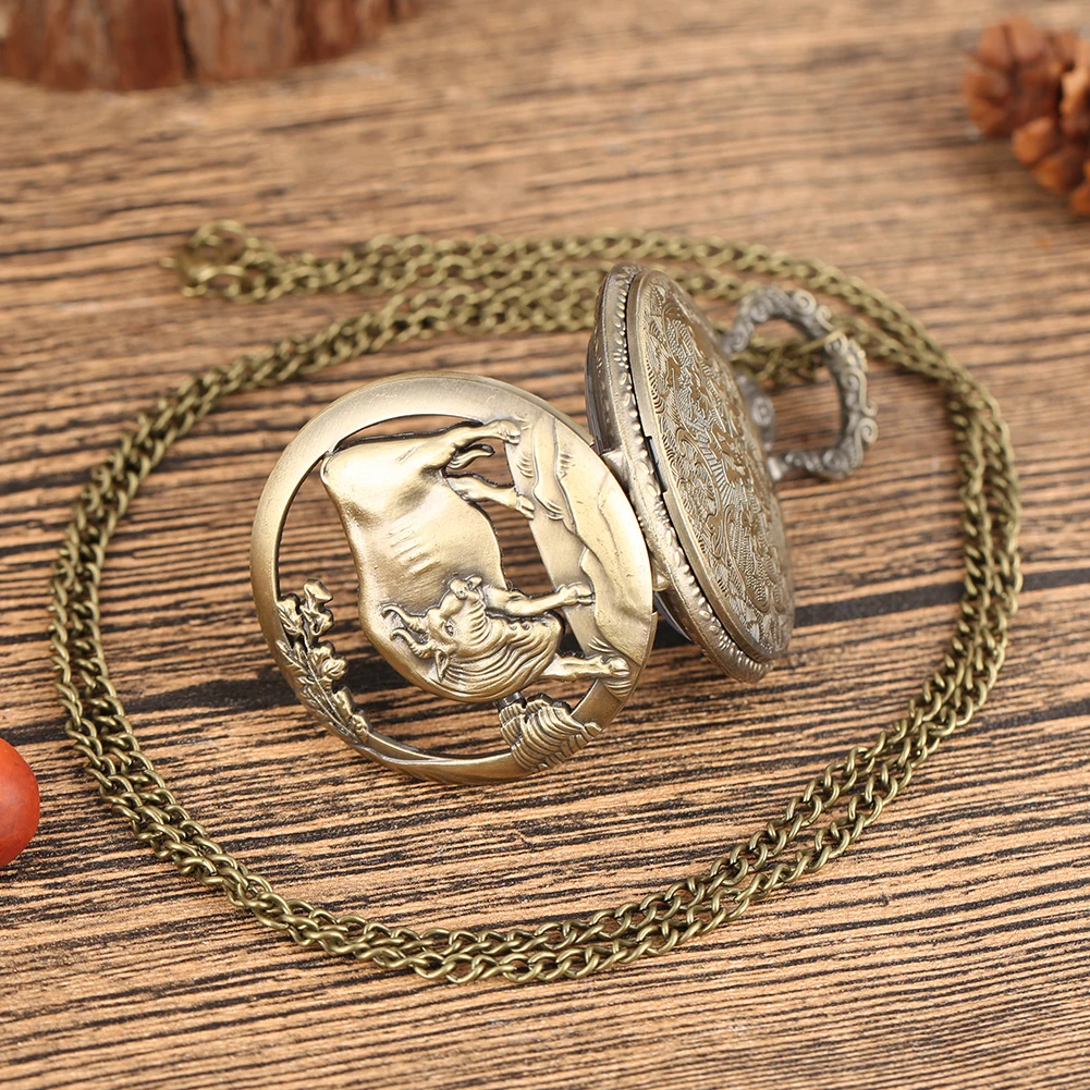 Винтажные китайские кварцевые карманные часы в виде зодиака коровы с подвеской