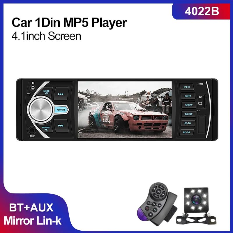 

1 DIN Car Radio Single DIN Autoradio Head Unit Mp5 Mp3 With 4.1inch Touch Screen Bluetooth-compatible AUX Support Rear View