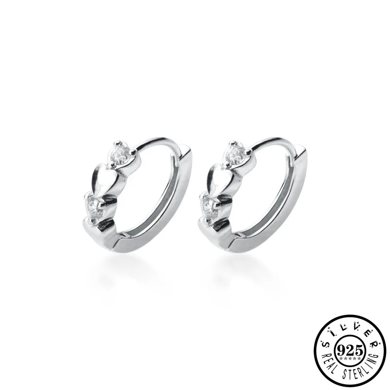 

925 Sterling Silver Small Cubic Zirconia Heart Shape Hoops Piercing Earrings Trendy Round Circle Zircon Ear Rings for Women