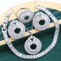 white crystal silver jewelry set for women party bracelet earrings necklace pendant ring christmas wedding gift
