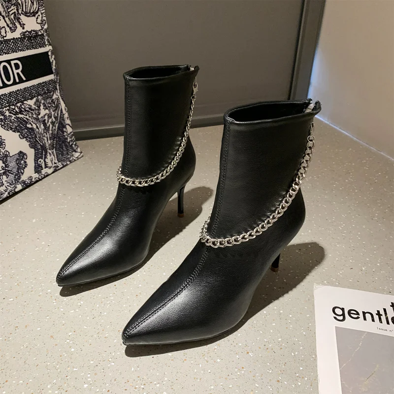 

Женские короткие ботинки на шпильке, новинка осенне-зимнего сезона 2021, модные ботинки челси в британском стиле на молнии сзади