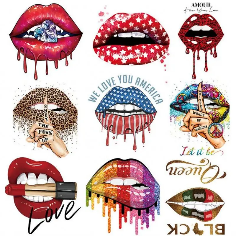 

2022 New Fashion Lips Iron On Patches For DIY Heat Transfer Clothes Thermal Stickers Decoration Printing