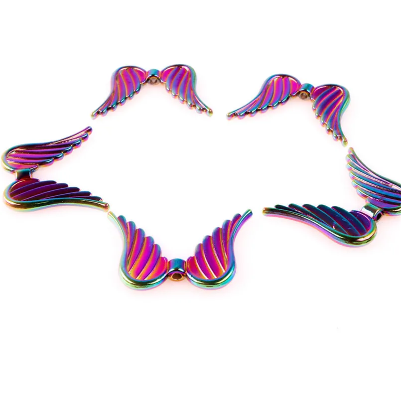 

30PCS Rainbow Charms Feather Wings Angel Heart Pendant Charms Handmade Hanging Crafts Jewelry Finding