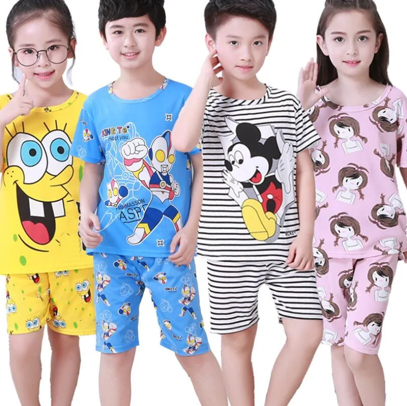 Пижама для мальчиков и девочек летний пижамный комплект футболка + шорты одежда