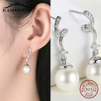 bride natural pearl earrings 925 silver womens bohemia vintage pins jewelry drop catkins with zircon stones wedding earring