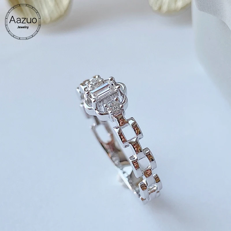 

Aazuo INS Стиль 18K Оригинальное белое золото, реальные бриллианты, Модные Цепочки с замком, кольцо для женщин, обручальное кольцо для старшего возраста, горячая распродажа