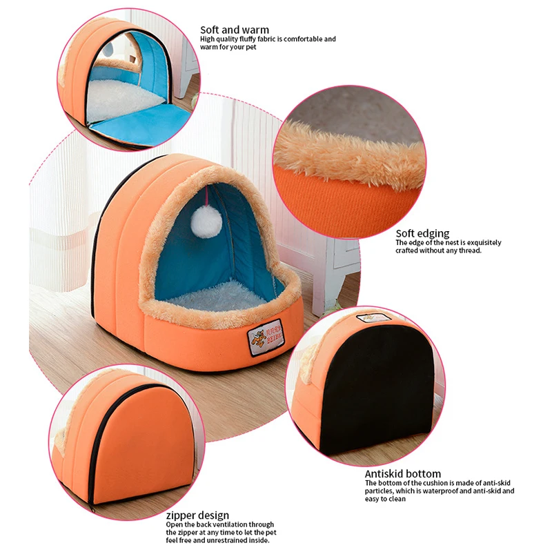 Милая кровать для кошки зимний теплый домик мягкая Нескользящая нижняя часть с