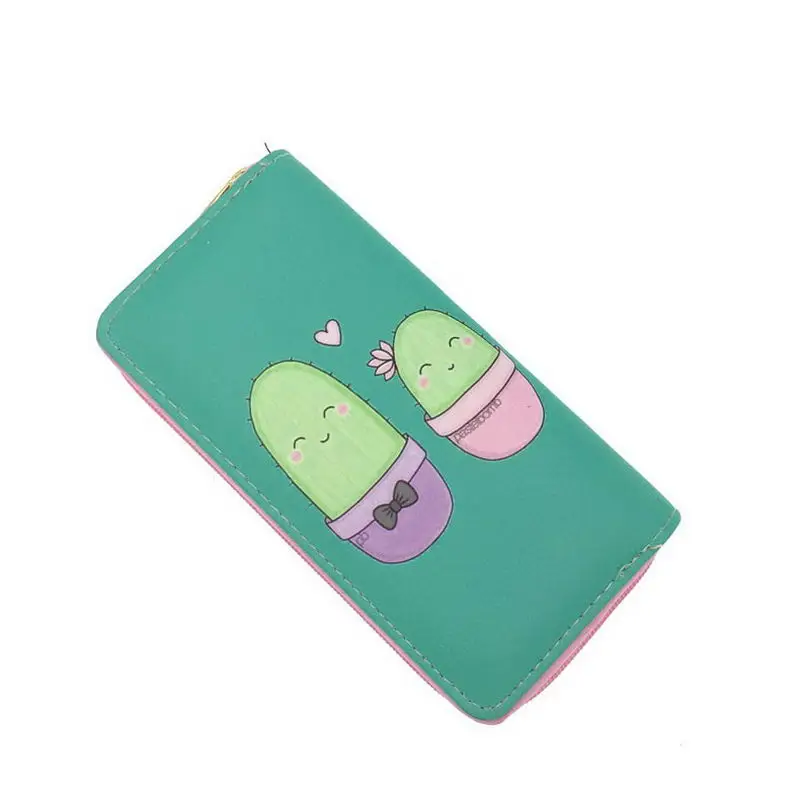 KANDRA Summer Cactus Plant Printing Women Long Wallet Fashion PU Leather Coin Purse Phone Case Ladies Card Holder Clutch Bag