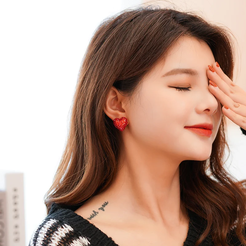 Серьги Xinwei S925 иголочки Маленькие сладкие конфетные сердца Цветные мини-штифты любви для девушек и женщин ювелирных изделий подарков 2019 новинка.