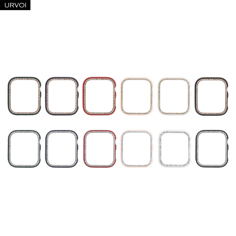 Пластиковый чехол URVOI для Apple Watch series 7 6 SE 5 4 3 2 блестящий ПК с циркониевой рамкой