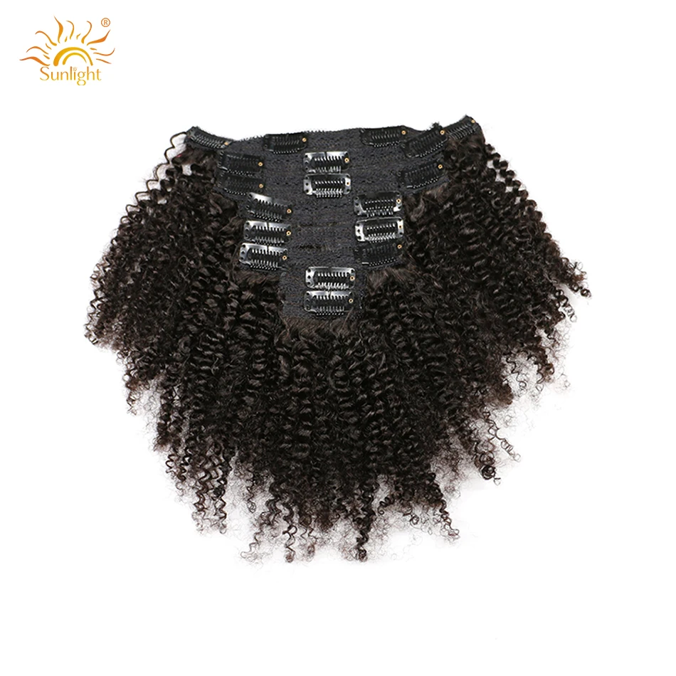

Afro Kinky Curly Clip-in Full Head Hair Extensions Human Hair 8pcs/set Mongolian Natural Color 120g Remy Hair Hair Clips